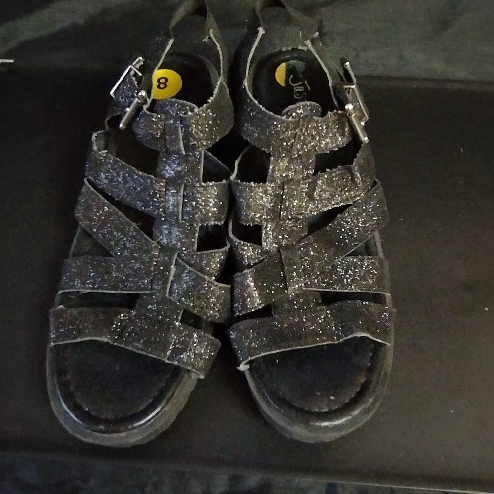 Glitter Sandals w/Block Heel Size 8
